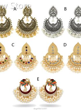 Bollywood Ethnic Bridal Bride Kundan Earrings Peacock Pearls