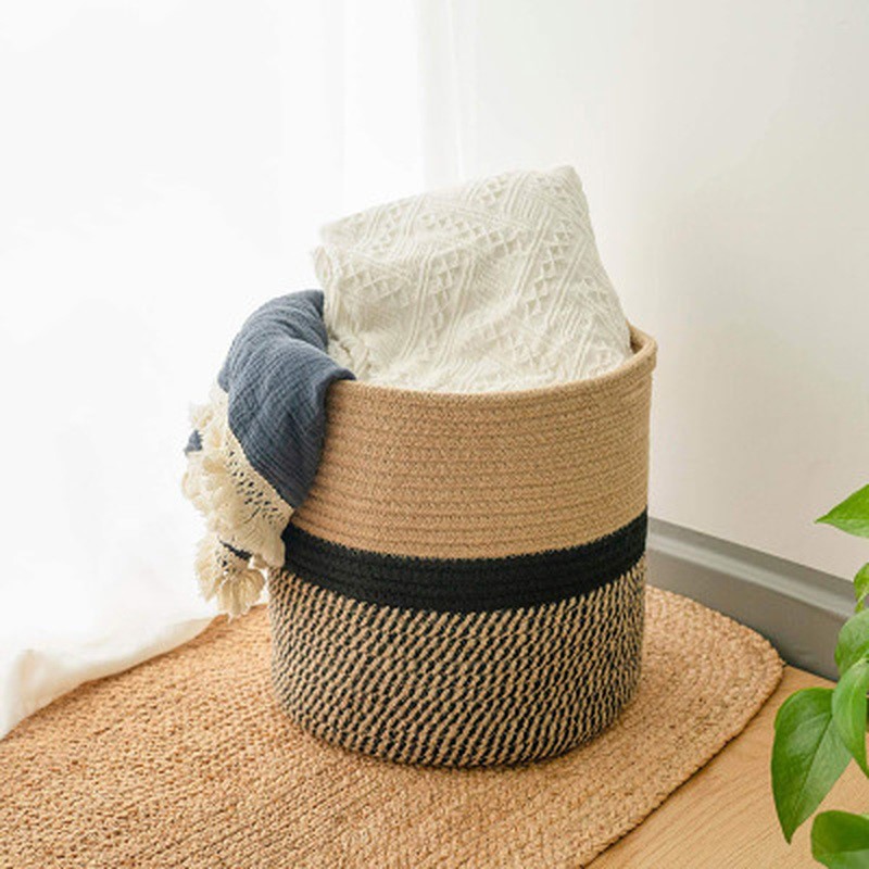 Cotton Woven Laundry Baskets Hamper Rattan Storage Basket Pl