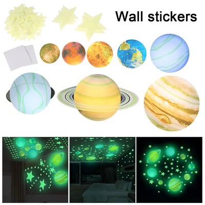 Luminous Moon and Stars Wall Stickers Kids Bedroom Fluoresce