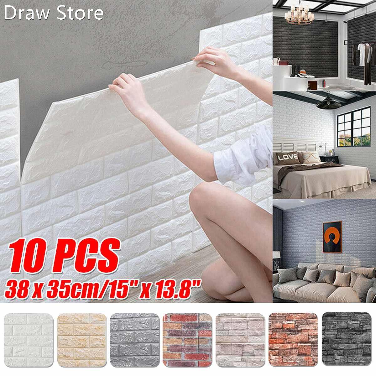 NEW 10Pcs 3D Wall Stickers Self-Adhesive Tile Waterproof Foa