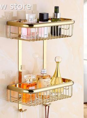 Bathroom C1orner  Sdhelf oapS Holder Dual Tier BrassGol/Chro