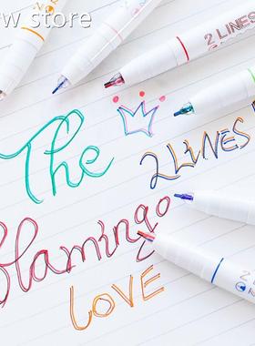 Domuble line pen selt Red 1Blu color ink 2 ines tip eliner a