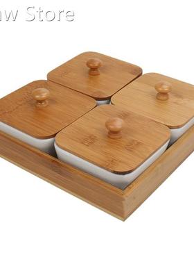 Ceramic Bamboo Appetizer Serving Tray Dried Fruit Nut Plate