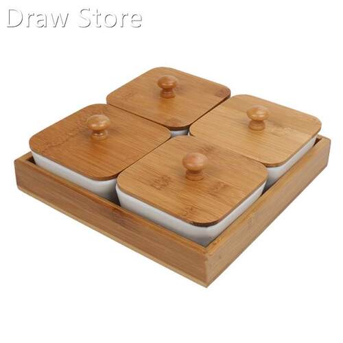 Ceramic Bamboo Appetizer Serving Tray Dried Fruit Nut Plate