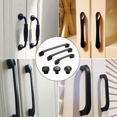 Wardrobe Door Handle Aluminum Alloy Matte Black Handle Black