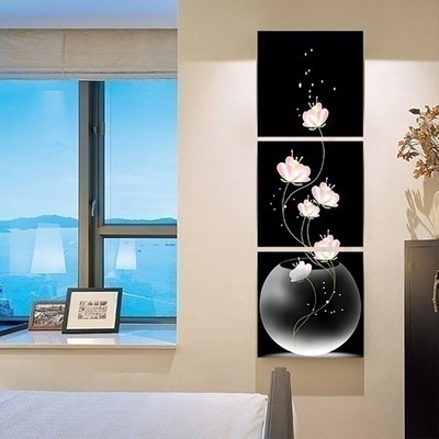3Pcs Wall Painting Vertical Version Frameless Vase with Flow