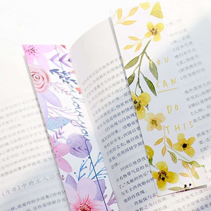 30 Pcs Beautiful Flowers Bookmarks Message Cards Rectangle P