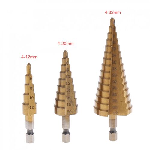 3pcs HSS Pagoda Stepped Drill Head with Hexagonal Handle Str