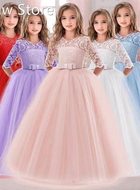 2021 Winter Long Sleeve Girl Party Dress Wedding Dress Kids