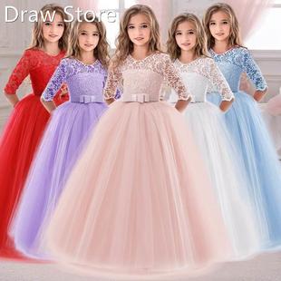 2021 Winter Long Sleeve Girl Party Dress Wedding Dress Kids
