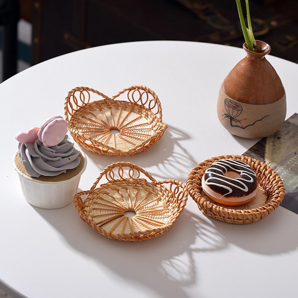 Snack Plate Candy Dish Dried Fruit Snack Tray Bowl Rattan Wo