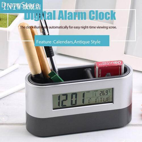 Multifunctional Digital Snooze Alarm Clock Pen Holder Calend