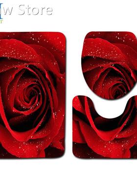 3pcs/set Bathroom Rose Carpet Mat Toilet Seat Cover Valenti