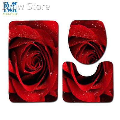 3pcs/set Bathroom Rose Carpet Mat Toilet Seat Cover Valenti