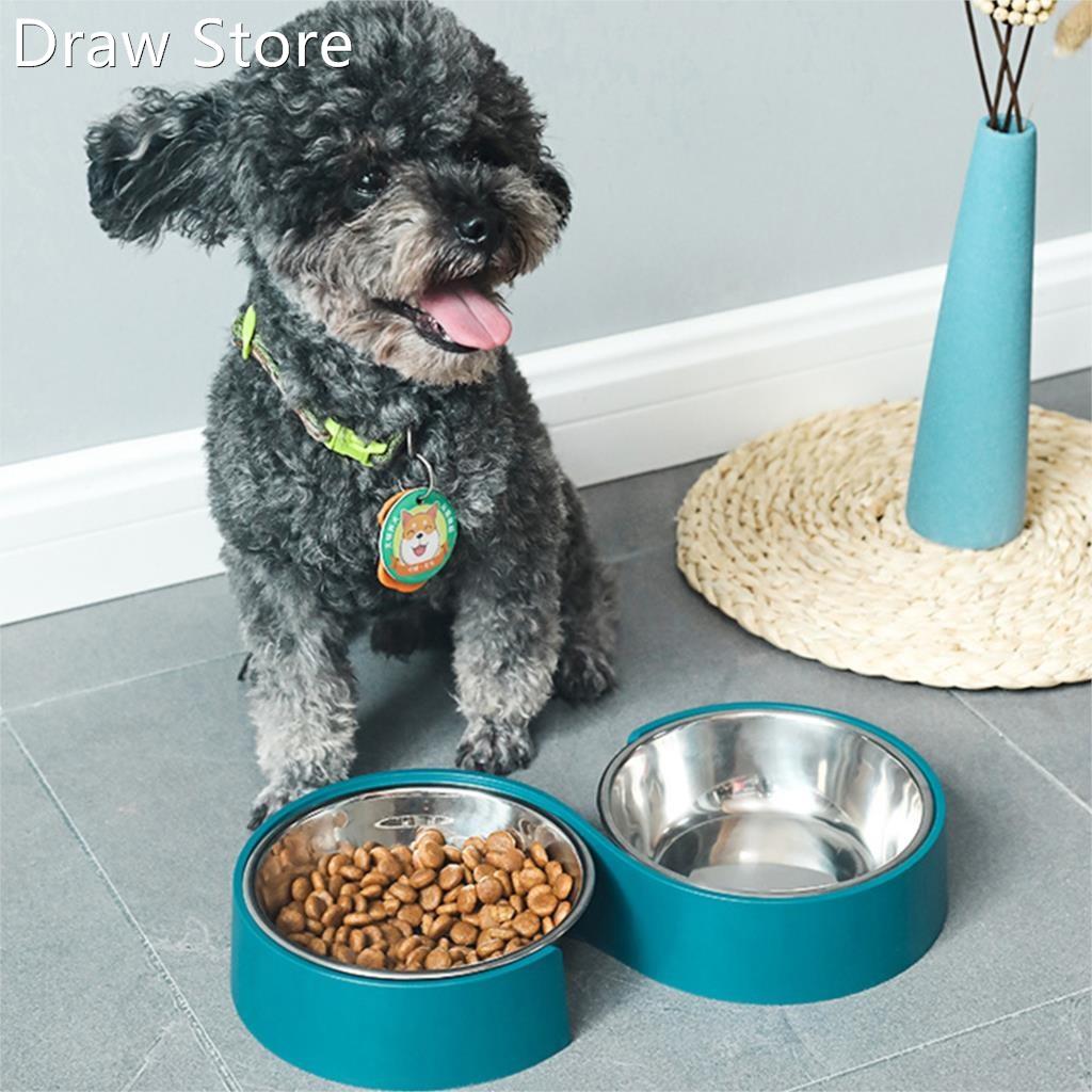 Pet Double Bowls Dog Food And Water Feeder Stainless Steel