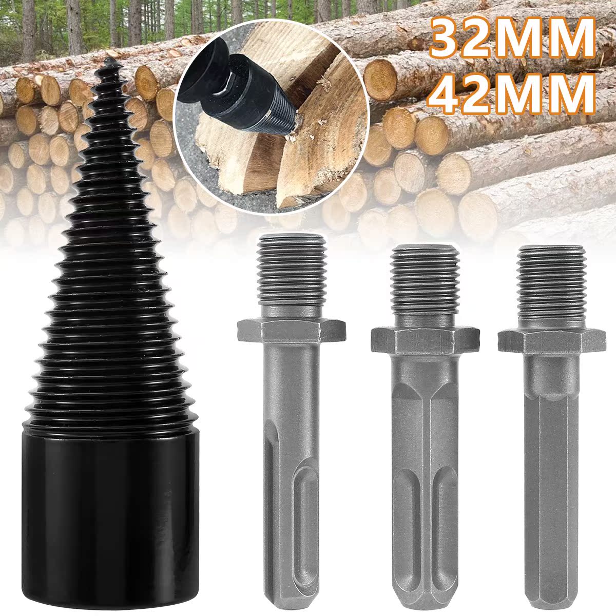 1 pcs 42/32mm Firewood Splitter Drill Bit with 3pcs Square S