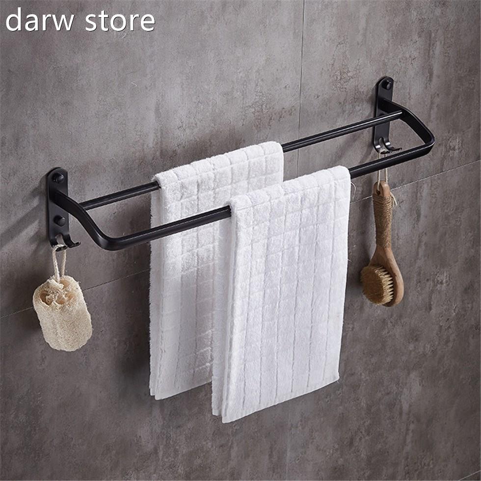 50cm Blak ouble Bar lTowe1l DRack Wal Mcount Space Aluminum
