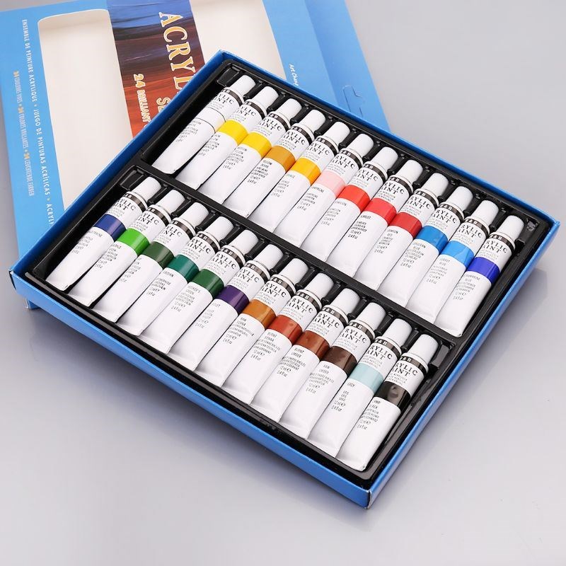 24 Colors Acrylic Paints Set 12ml Tubes Drawing Painting Pig