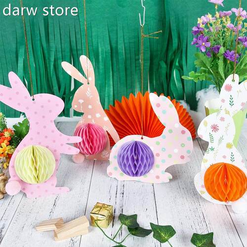 4pcs Eatr Honeycomb Rabbsits Set for eHome Dcor Han1gieng Ea