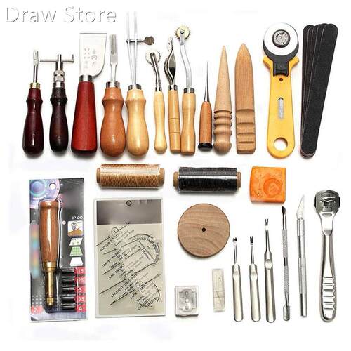 37PCS Professional Leather Craft Tools Kit Hand Sewing Stitc