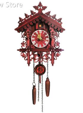 Wood Clock Vintage Wooden Wall Cuckoo Clock Swinging Pendulu