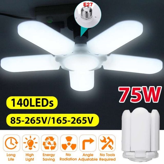 75W AC85-265V Deformable Industrial Lighting E27 Led Fan Gar
