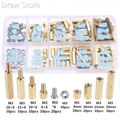 120pcs M3 Male Female Brass Spacer Standoff Screw Nut Assort