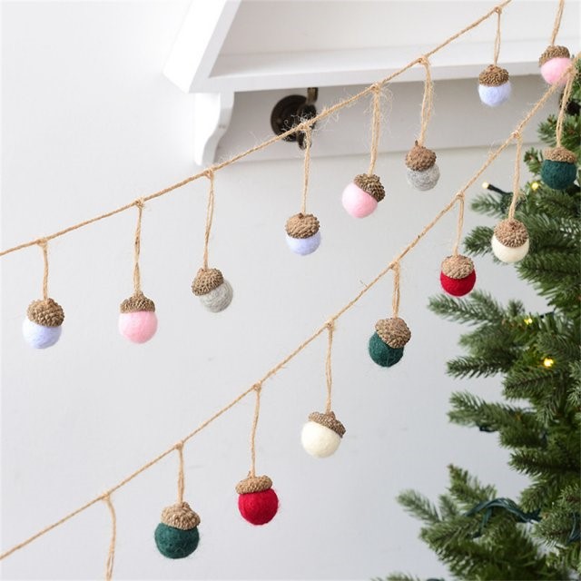 6pcs Xmas Tree Ornament Wool Felt Acorn Pine Cones Diy Penda