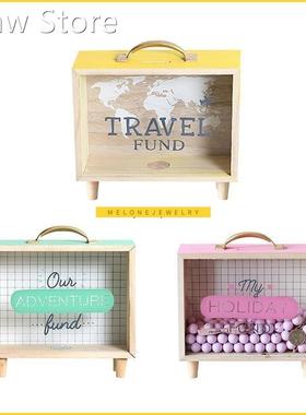 Ins Stylish Art Wood Piggy Bank Money Saving Box Bedroom Des