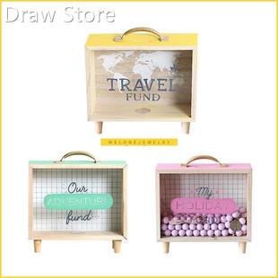 Ins Stylish Art Wood Piggy Bank Money Saving Box Bedroom Des