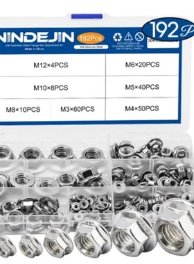 192pcs 304 Stainless Steel Hexagon Flange Nut Set M2 M2.5 M3