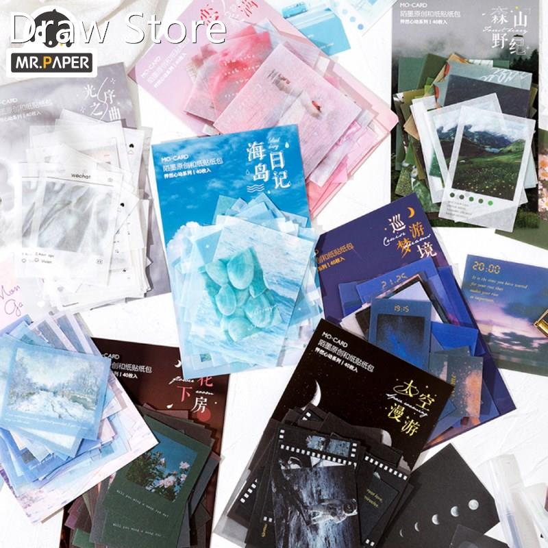 Mr.paper 8 Designs 40Pcs/lot Flipped Moon BLue Pink Deco St