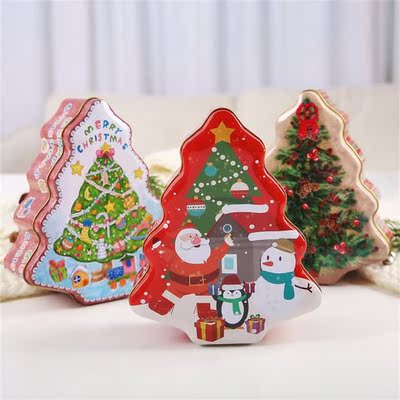 Christmas Tree Shaped Tin Case Christmas Santa Claus Biscuit