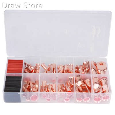 100Pcs Cable Lug Kit Brass Connector AWG Terminal + Black Re