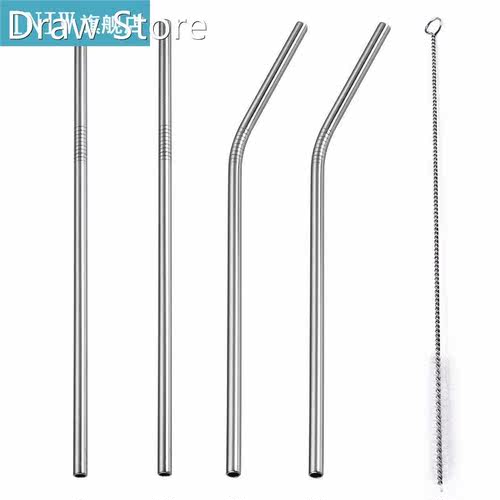 New 4Pcs/Set Reusable Stainless Steel Straw with Cleaner Bru