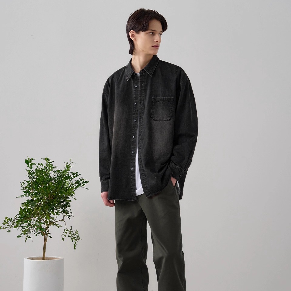 KPTH男装2025秋冬新款时尚设计师韩系舒适简约男士休闲牛仔衬衫