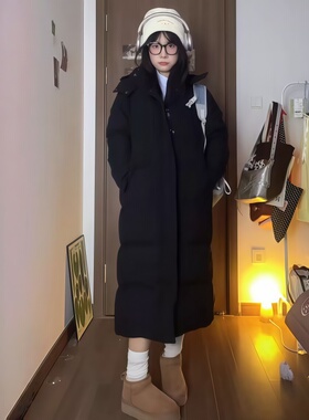 2025冬季新款中戏羽绒棉服女韩系中长款过膝小个子棉袄情侣厚外套