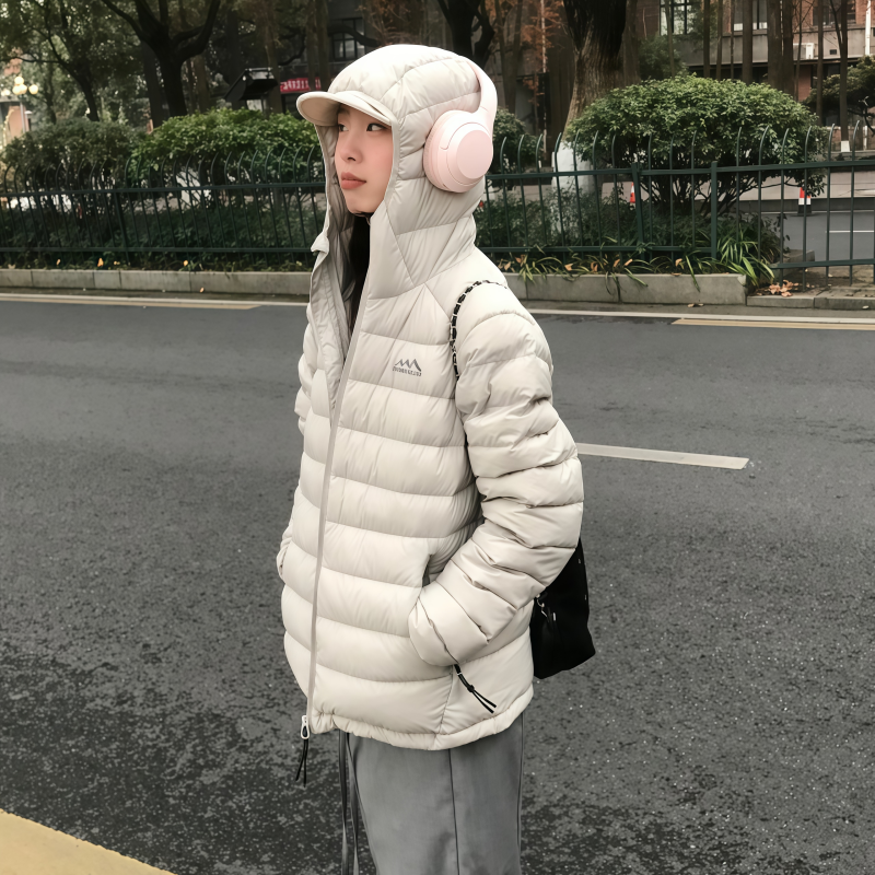 排骨羽绒棉服女2025年冬季新款韩系宽松棉衣简约轻薄连帽棉袄外套