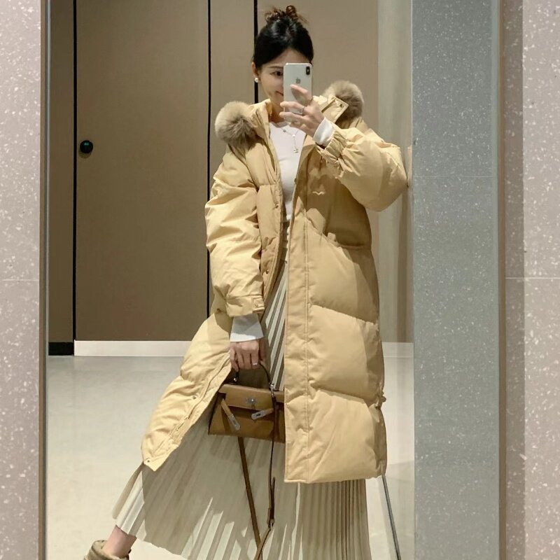 香榭颂羽绒棉服女2025冬季新款加厚中长款过膝盘扣棉衣大毛领外套