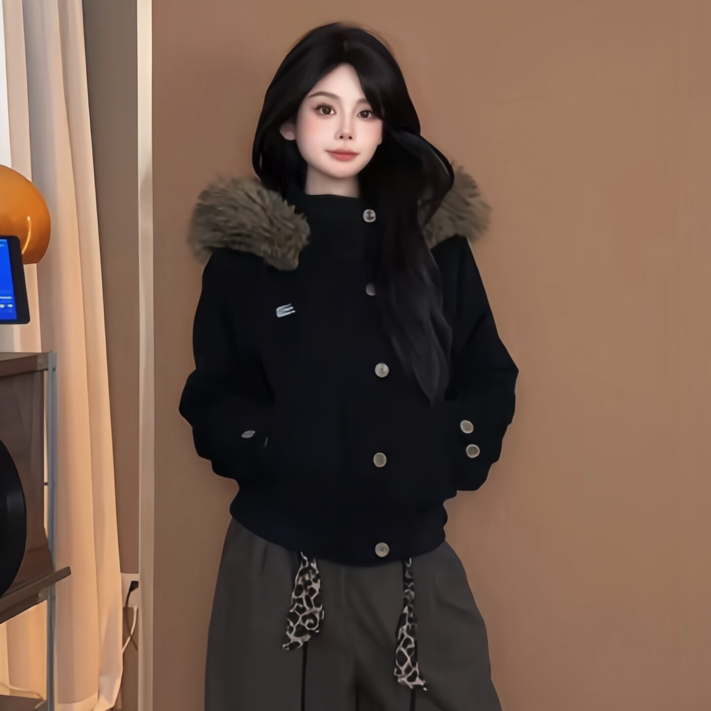 美式复古麂皮绒棉服女2026新款冬季大毛领加厚棉衣高级感棉袄外套