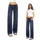 女士低腰辣妹显瘦直筒裤 女休闲阔腿裤 复古直筒牛仔裤 HOT美式