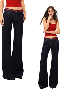 @SOHOT秋冬原牛水洗低腰微喇牛仔裤女美式辣妹阔腿拖地弹力喇叭裤