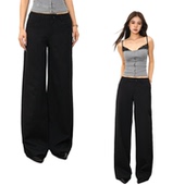 @SOHOT中低腰复古黑色西装 显瘦直筒阔腿拖地裤 休闲裤 女低腰薄款