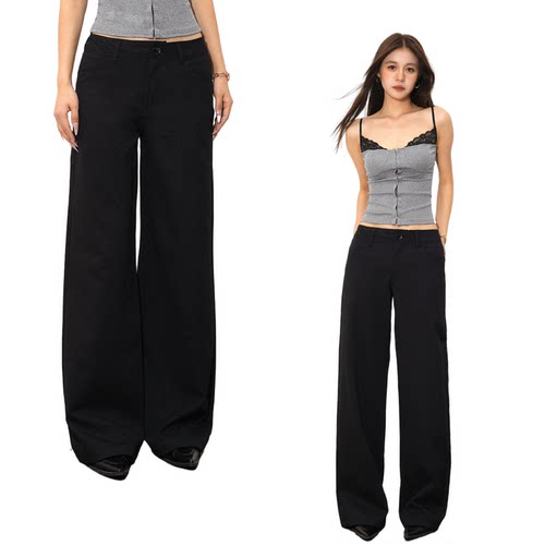 美式复古黑色低腰休闲裤