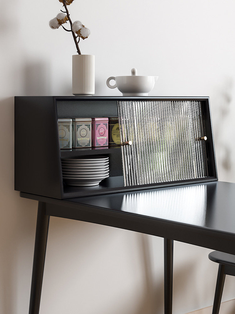 实木桌面柜厨房台面置物柜桌面玻璃门柜餐边柜杯子柜餐桌上收纳柜