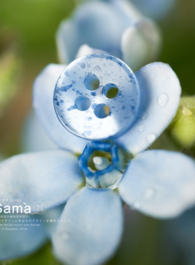 SAMA 淅沥 斑驳雨点内凹贝壳光泽简约蓝色衬衫连衣裙春夏扣