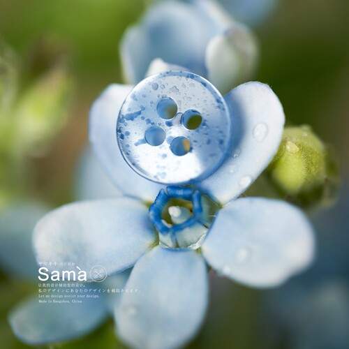 SAMA 淅沥 斑驳雨点内凹贝壳光泽简约蓝色衬衫连衣裙春夏扣