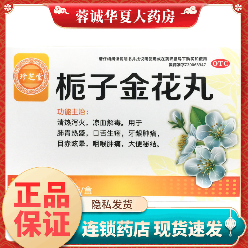 珍芝堂 栀子金花丸 9g*9袋/盒清热泻火凉血解毒用于肺胃热盛