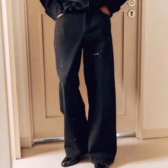 VUJADE010全棉cleanfit牛王ken同款黑色做旧水洗直筒牛仔裤潮男