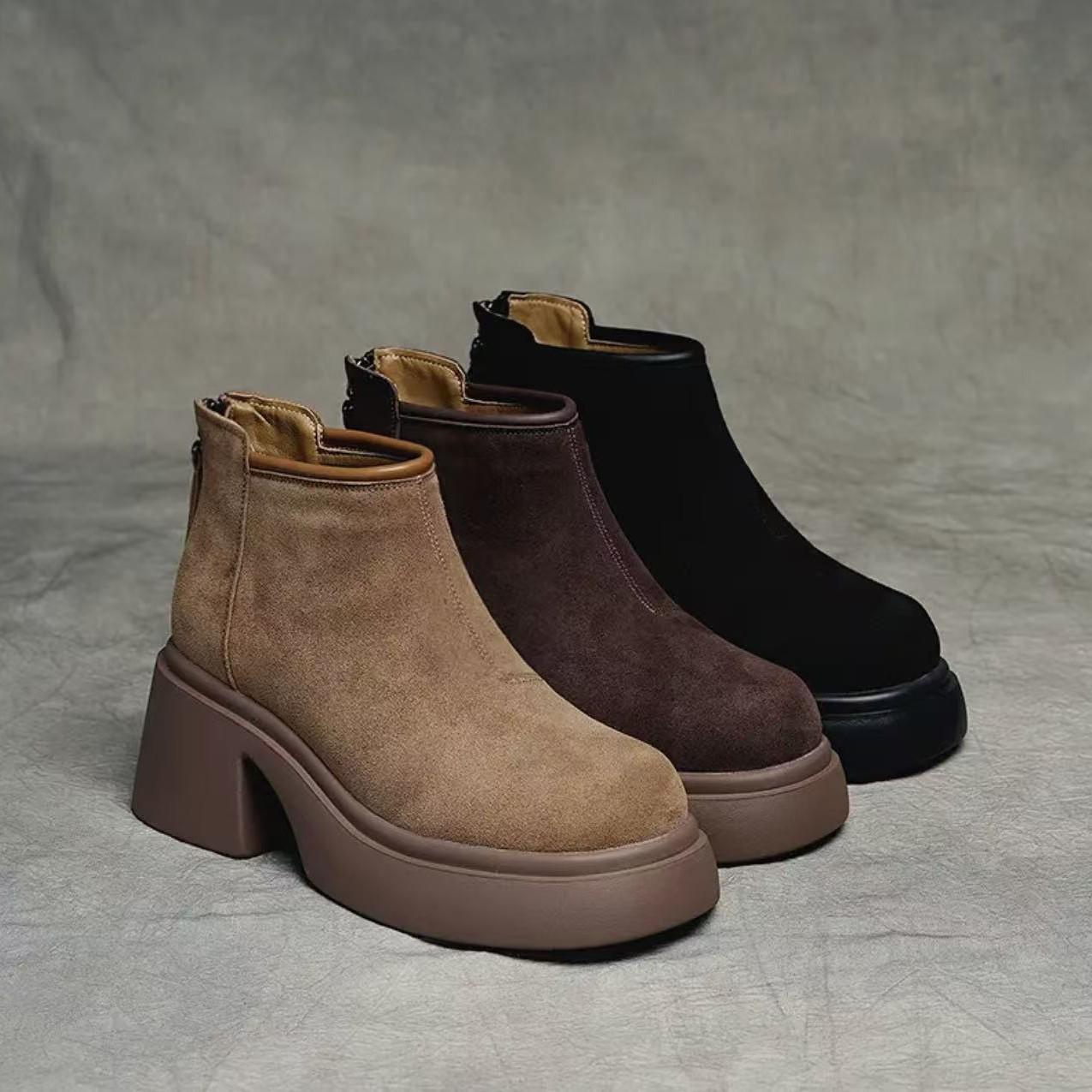 品牌鞋真皮厚底粗跟高跟马丁靴女